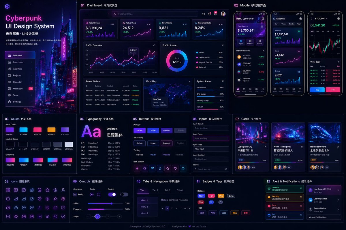 Cyberpunk Neon UI Design System GPT Image 2 prompt example